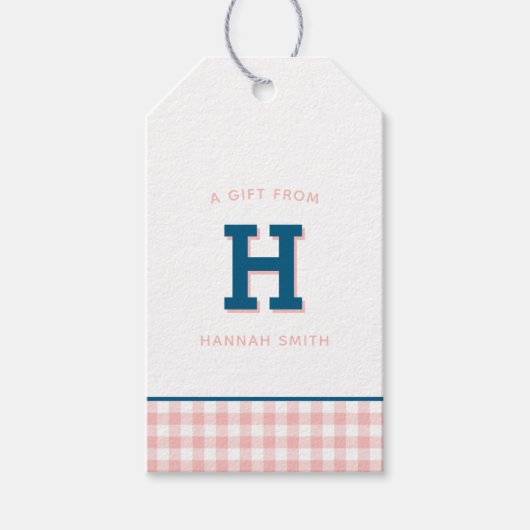 Modern Preppy Monogram en Gingham Gift Labels Cadeaulabel (Voorkant)