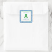 Modern Preppy Monogram en Gingham Vierkante Sticker (Tas)