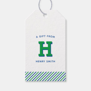 Modern Preppy Monogram en Stripe Gift Labels Cadeaulabel