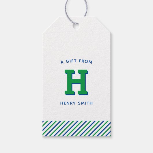 Modern Preppy Monogram en Stripe Gift Labels Cadeaulabel (Voorkant)