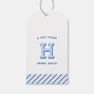 Modern Preppy Monogram en Stripe Gift Labels Cadeaulabel