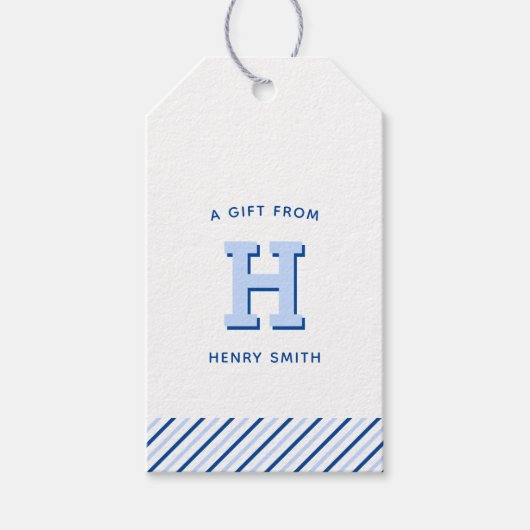 Modern Preppy Monogram en Stripe Gift Labels Cadeaulabel (Voorkant)