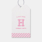 Modern Preppy Monogram en Stripe Gift Labels Cadeaulabel (Voorkant)