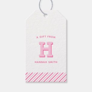 Modern Preppy Monogram en Stripe Gift Labels Cadeaulabel