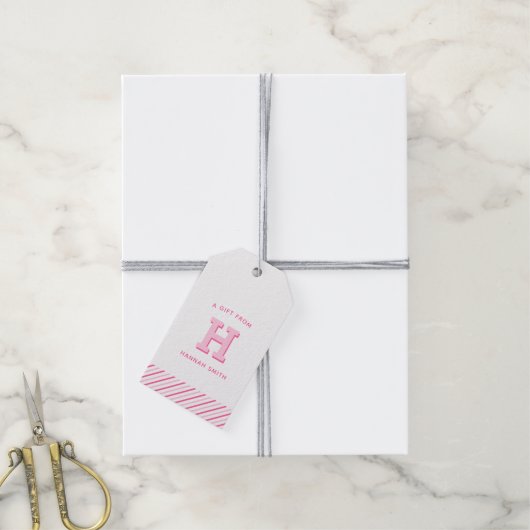 Modern Preppy Monogram en Stripe Gift Labels Cadeaulabel (Met Touw)