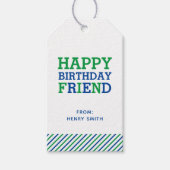 Modern Preppy Monogram en Stripe Happy Birthday Cadeaulabel (Voorkant)