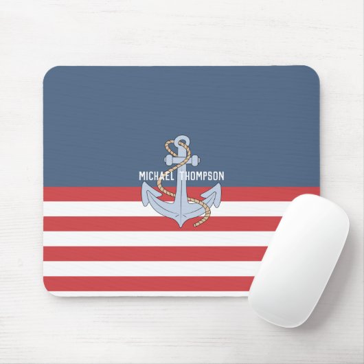 Modern preppy Nautical navy met anker Muismat (Met muis)