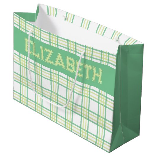 Modern Preppy Plaid Green Lime Pattern Groot Cadeauzakje (Voorkant Gekanteld)