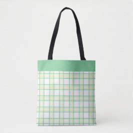 Modern Preppy Plaid Green Lime Pattern Tote Bag