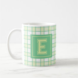Modern Preppy Plaid Green Lime Varsity Monogram Koffiemok
