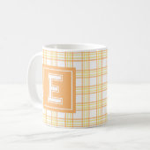 Modern Preppy Plaid Orange Yellow Varsity Monogram Koffiemok (Voorkant links)