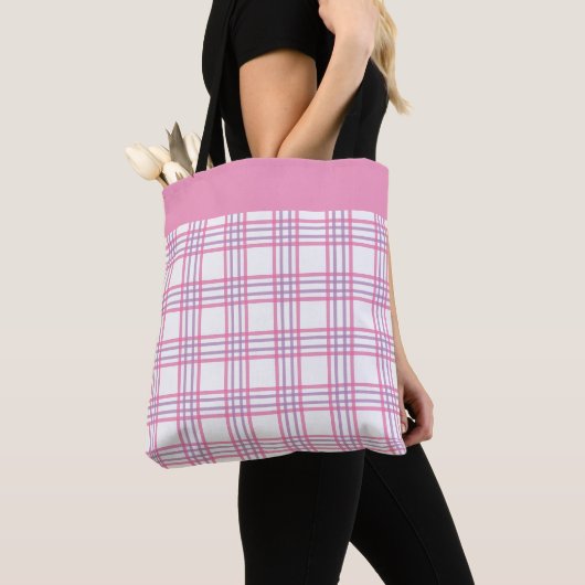 Modern Preppy Plaid Pink Purple Pattern Tote Bag (Dichtbij)
