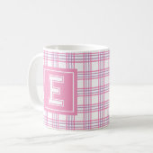 Modern Preppy Plaid Pink Purple Varsity Monogram Koffiemok (Voorkant links)