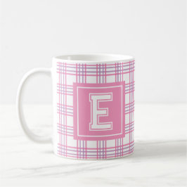 Modern Preppy Plaid Pink Purple Varsity Monogram Koffiemok