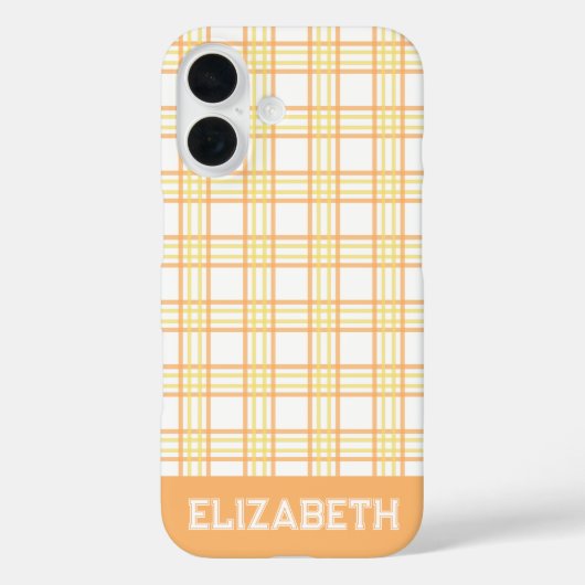 Modern Preppy Plaid Varsity Font Orange Yellow Case-Mate iPhone Case (Achterkant)