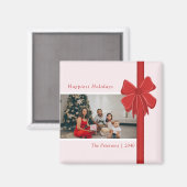Modern Preppy Red Ribbon Bow Wrap Photo Christmas Magneet (Voorkant / Achterkant)