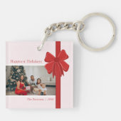 Modern Preppy Red Ribbon Bow Wrap Photo Christmas Sleutelhanger (Achterkant)
