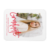 Modern Preppy Red Script Photo Afstuderen Magneet (Horizontaal)