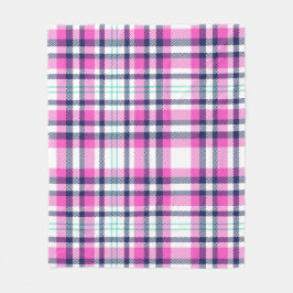 Modern Preppy Roze Navy Wit Girly Tartan Patroon Fleece Deken