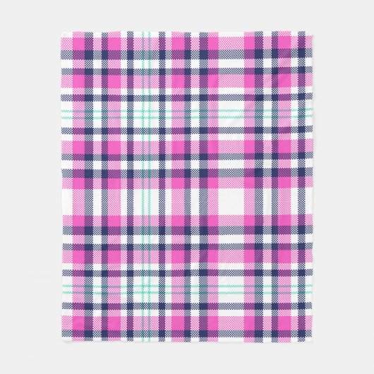 Modern Preppy Roze Navy Wit Girly Tartan Patroon Fleece Deken (Voorkant)