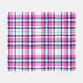 Modern Preppy Roze Navy Wit Girly Tartan Patroon Fleece Deken (Voorkant (Horizontaal))