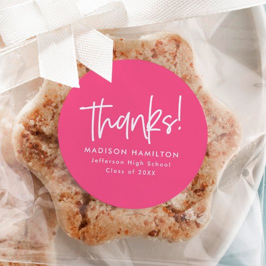 Modern Preppy Script Hot Pink Afstuderen Dank u Ronde Sticker