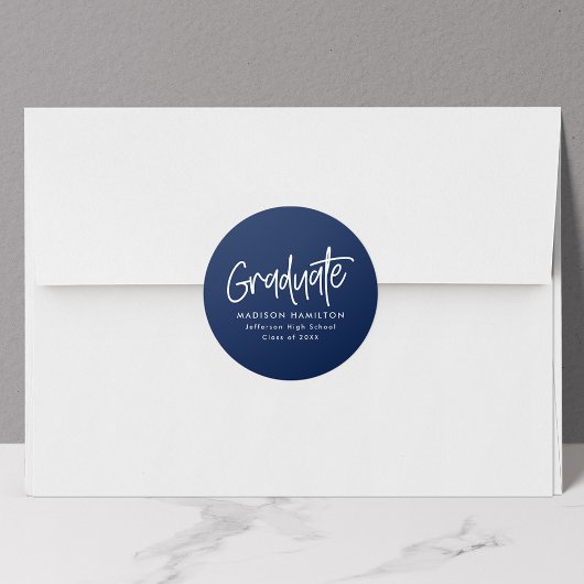 Modern Preppy Script Navy Afstuderen Ronde Sticker