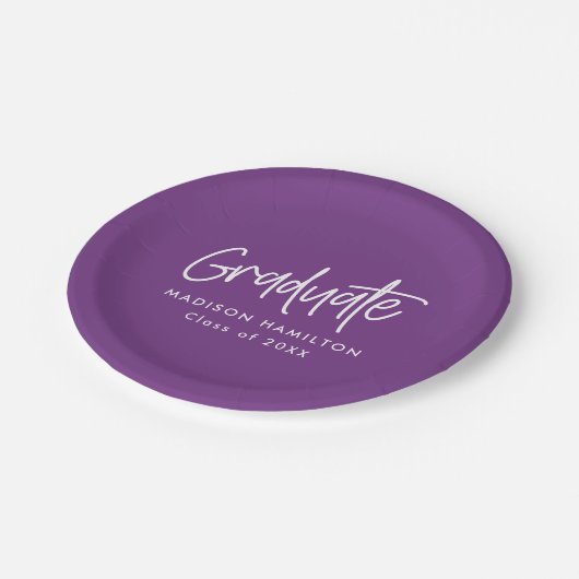 Modern Preppy Script Paarse Afstuderen Papieren Bordje (Gekanteld)