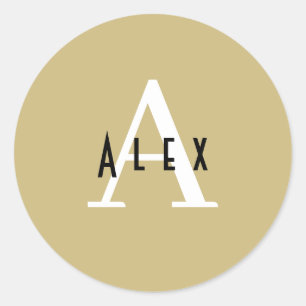 Modern Preppy Tan Monogram Naam + Initiaal Ronde Sticker