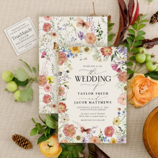 Modern Pressed Wildflower Boho Chic Wedding Kaart