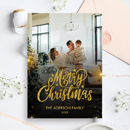 Modern Prettig Kerst Familie Foto Feestdagenkaart