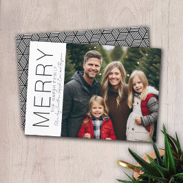 Modern Prettig Kerst Foto Zwart Wit Minimaal Feestdagenkaart