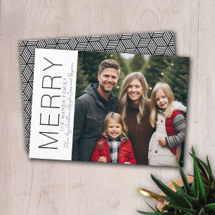 Modern Prettig Kerst Foto Zwart Wit Minimaal Feestdagenkaart