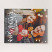 Modern Prettig Kerst Wit Script Overlay Foto Legpuzzel (Horizontaal)
