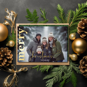 Modern Prettig Kerstfeest Minimaal 1 Foto Groen Go Folie Feestdagen Briefkaart