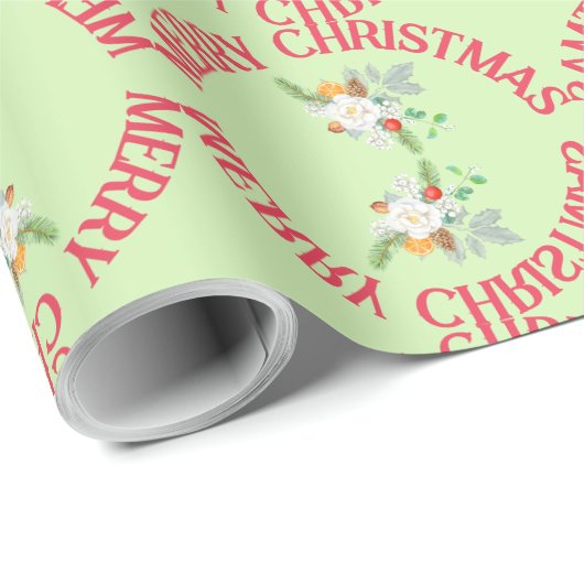Modern prettig kerstfeest rood groen winterboeket cadeaupapier (Rol Hoek)