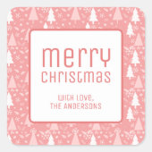 Modern Prettig Kerstfeest Roze Vakantie Vierkante Sticker (Voorkant)