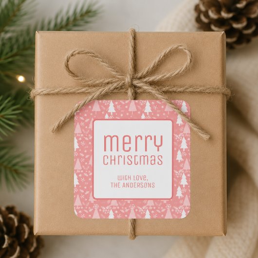 Modern Prettig Kerstfeest Roze Vakantie Vierkante Sticker