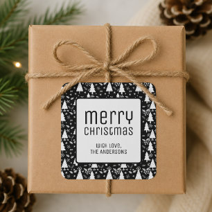 Modern Prettig Kerstfeest Zwart Vierkante Sticker