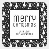 Modern Prettig Kerstfeest Zwart Vierkante Sticker (Voorkant)