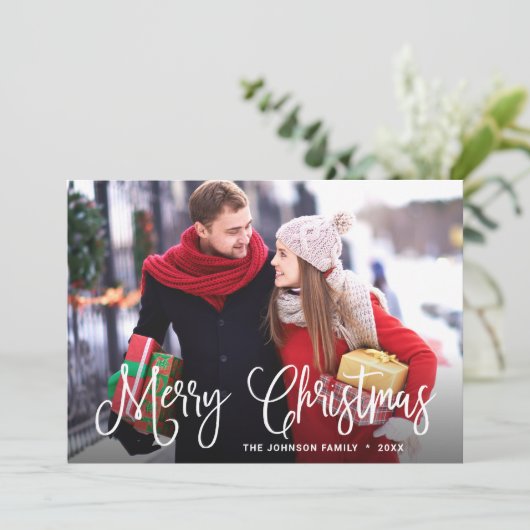 Modern Prettig Kerstmis FOTO Groet Feestdagenkaart (Staand voorkant)