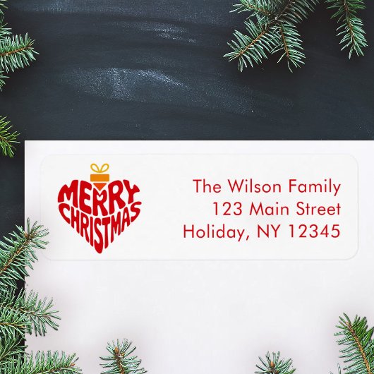 Modern Prettig Kerstmis Rood Retro Hart Retour Etiket