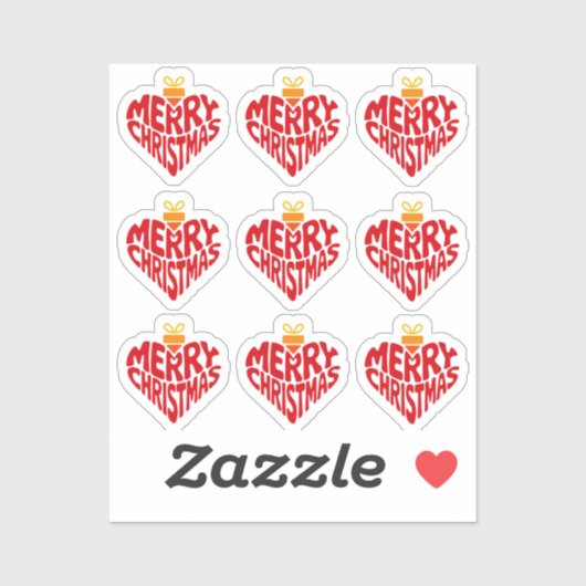 Modern Prettig Kerstmis Rood Retro Hart Typografie Sticker (Vel)