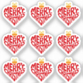 Modern Prettig Kerstmis Rood Retro Hart Typografie Sticker (Voorkant)