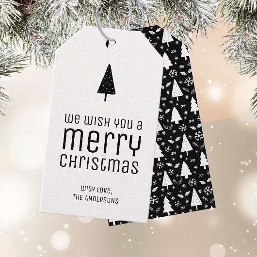 Modern Prettig Kerstmis Zwart en Wit Cadeaulabel