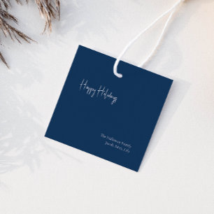 Modern Prettige feestdagen Blue Square Family Gift Bedankjes Labels