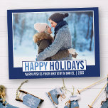 Modern Prettige feestdagen Foto Blue Briefkaart<br><div class="desc">Modern Prettige feestdagen Photo Blue Holiday Briefkaart</div>