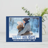 Modern Prettige feestdagen Foto Blue Feestdagenkaart (Staand voorkant)