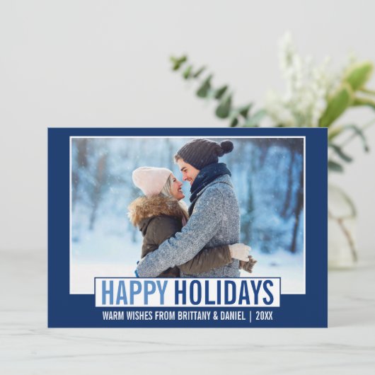Modern Prettige feestdagen Foto Blue Feestdagenkaart (Staand voorkant)