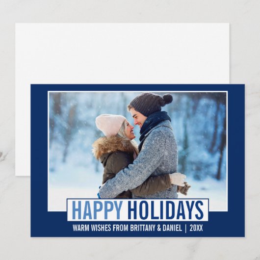 Modern Prettige feestdagen Foto Blue Feestdagenkaart (Voorkant / Achterkant)
